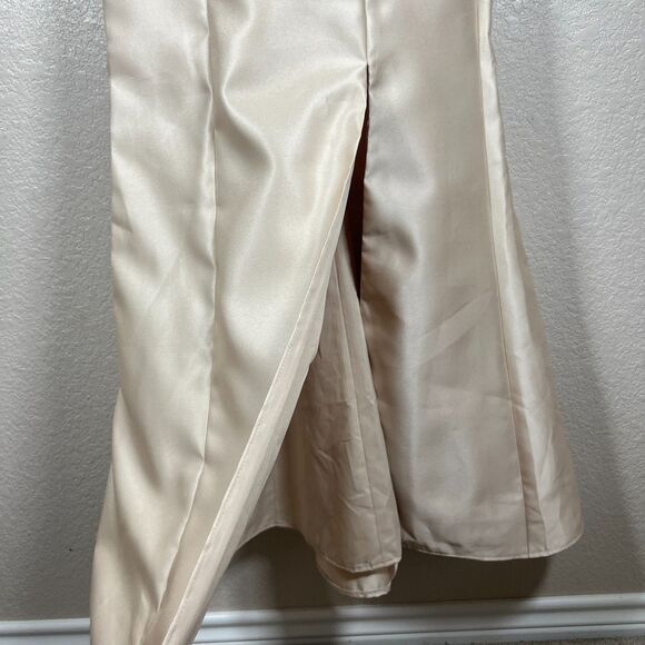 Alfred Sung Evening Gown Off the Shoulder Satin Dress Trumpet Champagne Nude 4 - Picture 6 of 10